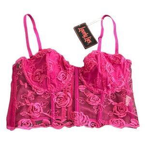 Lovely Lies Hot Pink Corset Bra w/ Stays L NWT